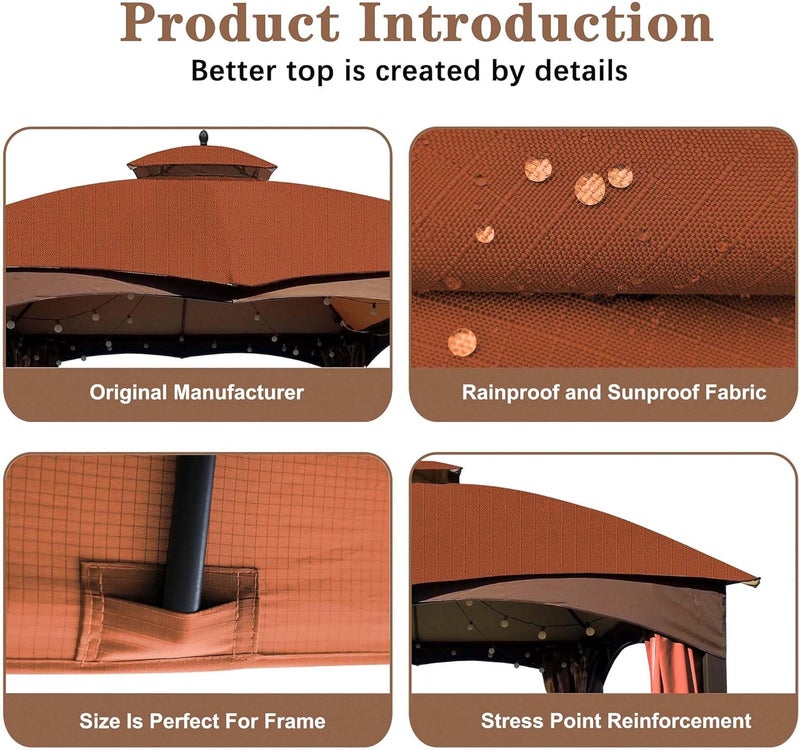 SCOCANOPY Ripstop Rust Red Ripstop Replacement Top for Lowe's Allen Roth 10X12 Gazebo Model #GF-12S004B-1/ GF-12S004BTO - Image 5